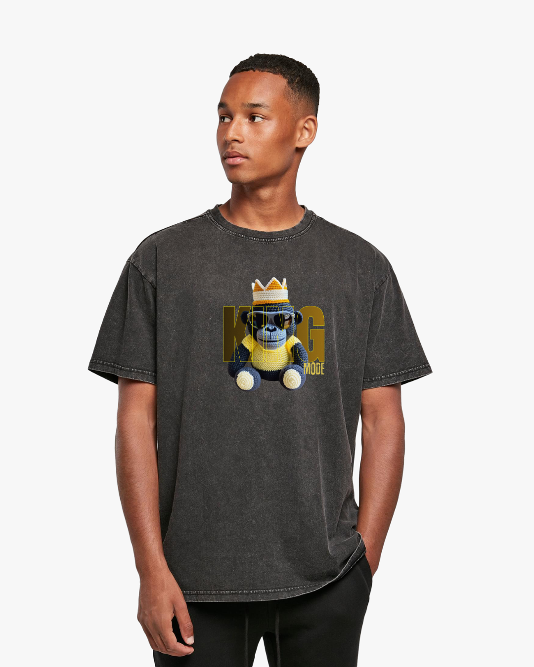 Men's Oversize Tee - King Mode Acid Washed Heavy Tee Shirt - Deportivo Gorillas 