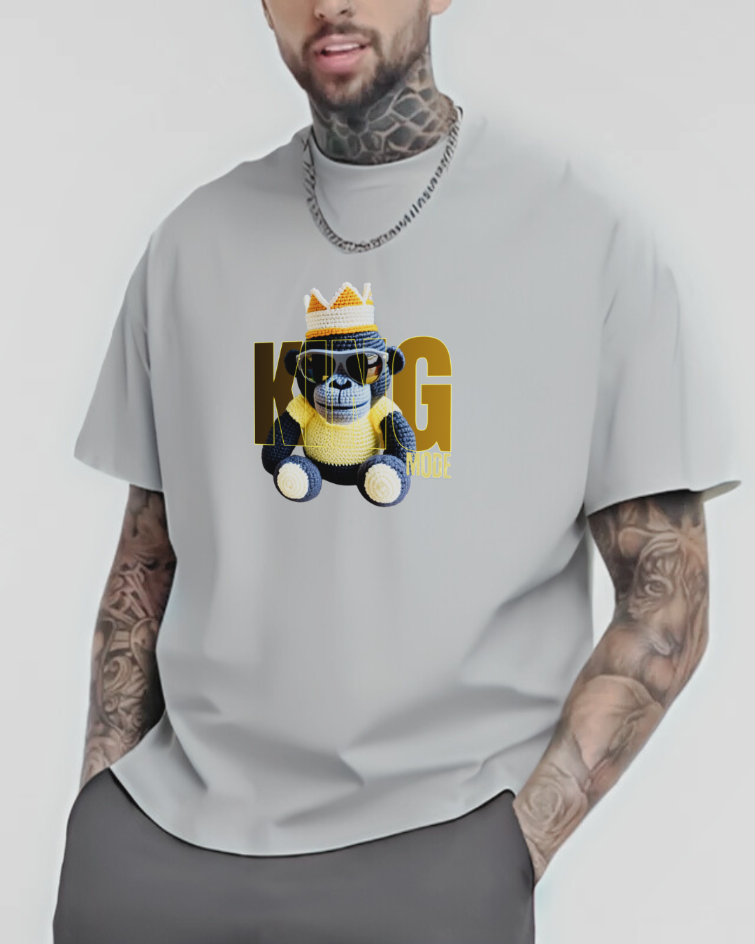 Men's Oversize Tee - King Mode Acid Washed Heavy Tee Shirt - Deportivo Gorillas 